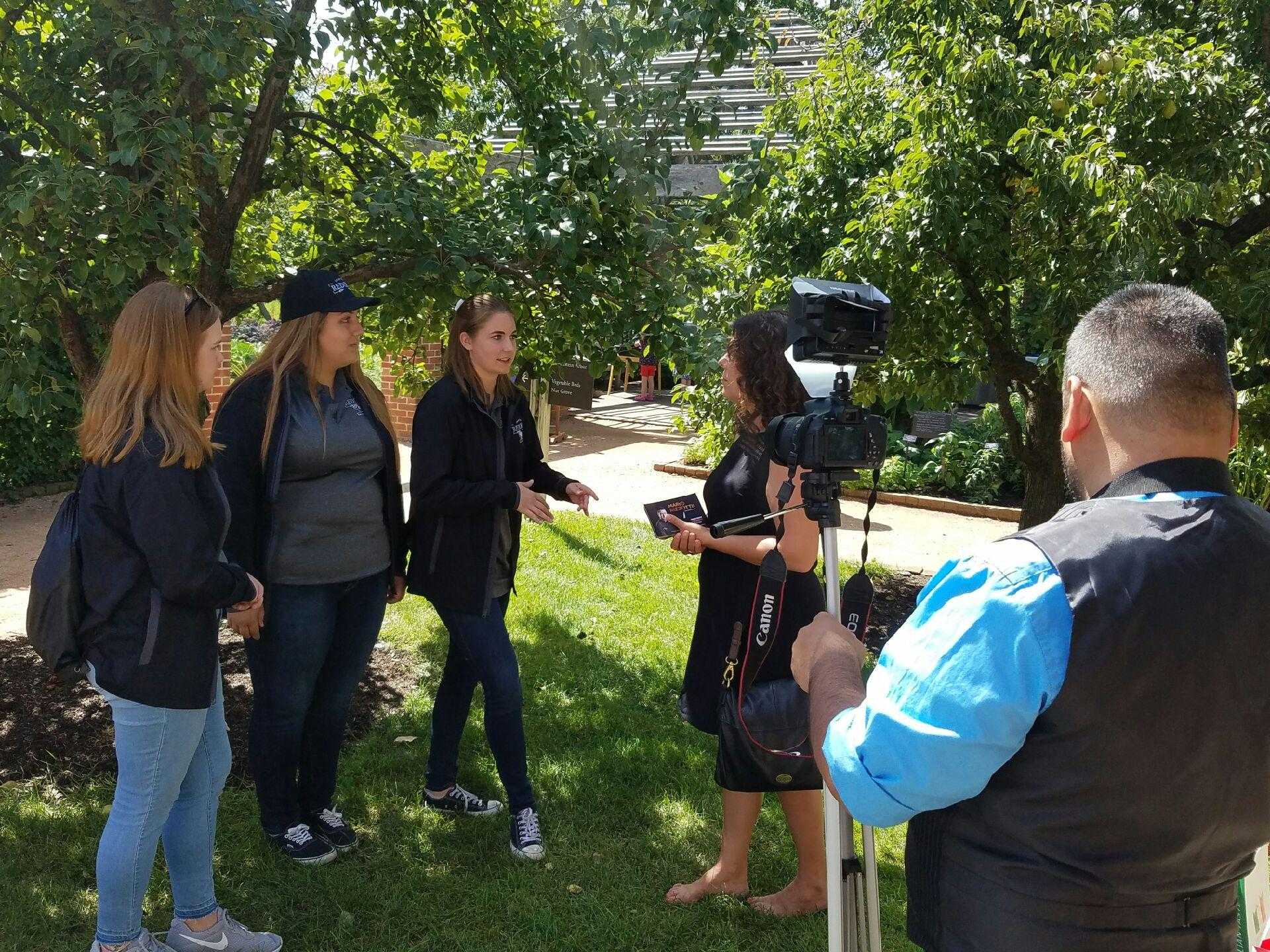 Seniors Grace Connolly, Grace Godby and Abby Grott complete an interview at the Botanical Gardens. They were there for an Italian internship, which they were interviewed about. (photos courtesy of Abby Grott)