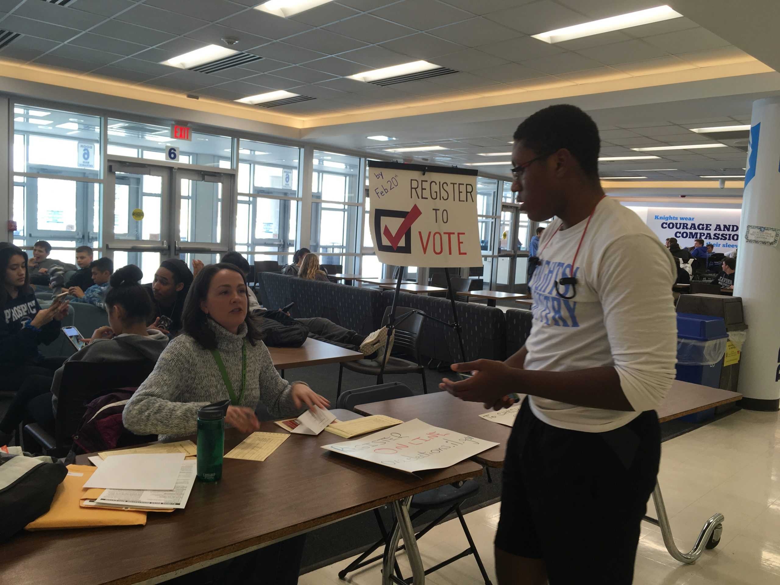  A Prospect student registers to vote with a Cook County registrar for the March 20 referendum of District 57. The outcome of the referendum will determine if Lincoln Middle School, one of Prospect’s main feeder schools, will keep its art and music programs. 