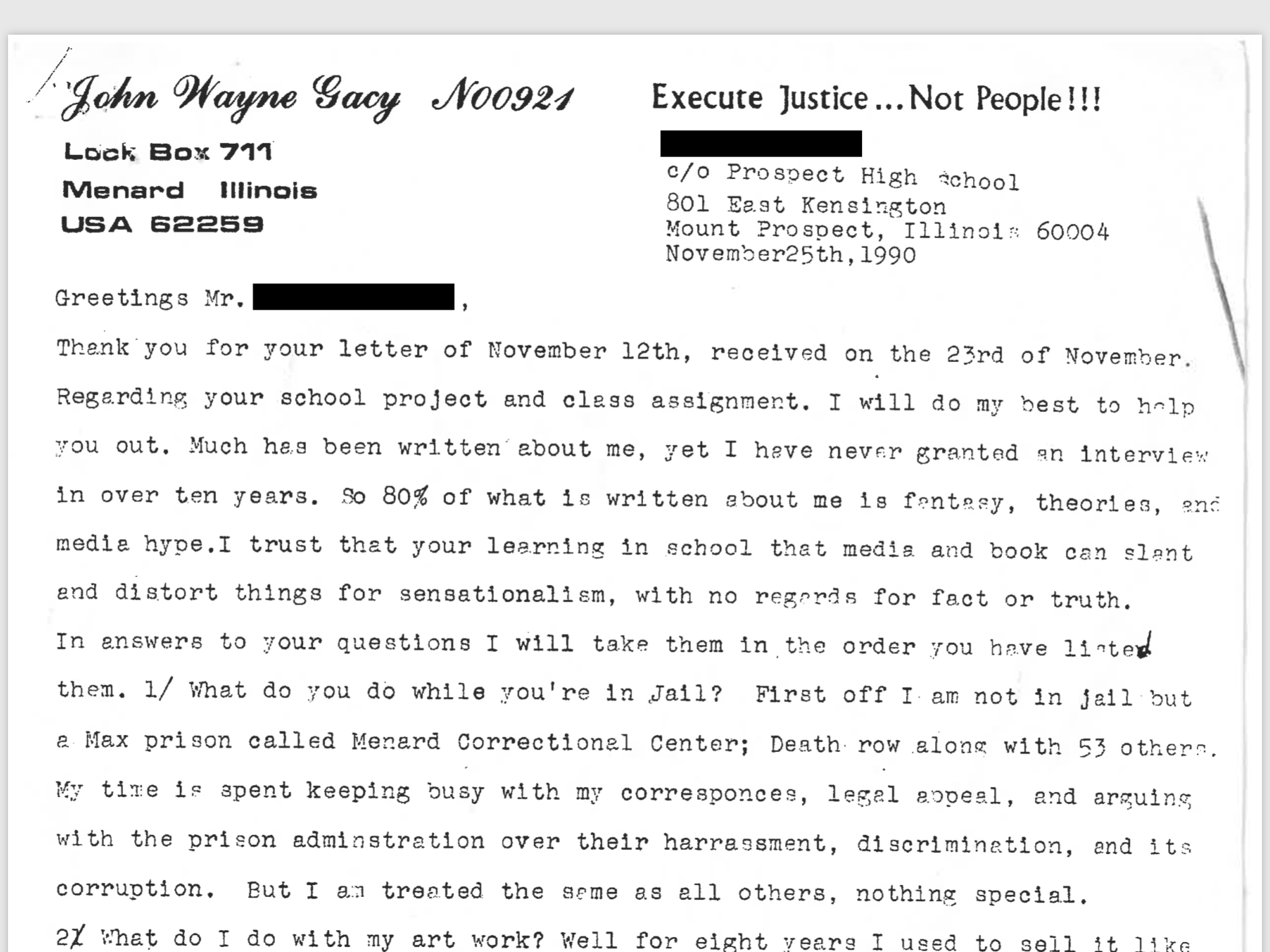 Read The John Wayne Gacy Letter
