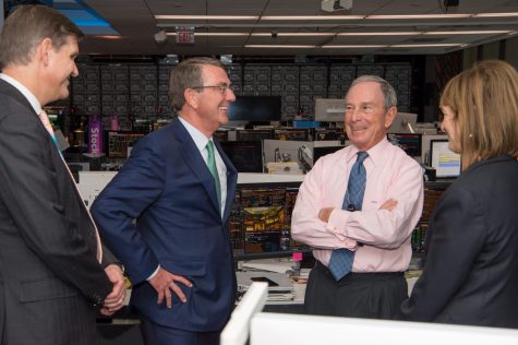 Secretary of Defense Ash Carter speaks with Mike Bloomberg, the founder and CEO of Bloomberg L.P., at the Bloomberg Television headquarters building in New York City Jan. 12, 2017. (DOD photo by U.S. Air Force Staff Sgt. Jette Carr)