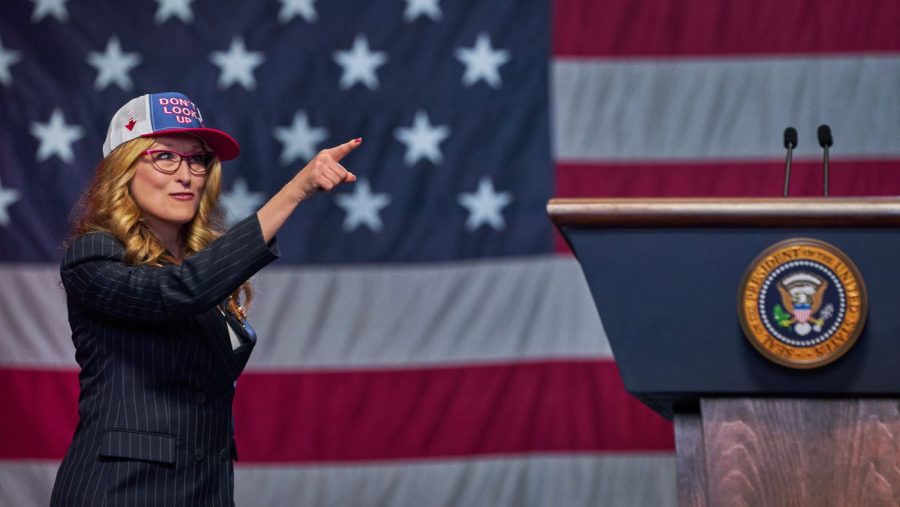 President+Orlean%2C+played+by+Meryl+Streep%2C+speaks+to+her+supporters+at+a+re-election+rally+while+wearing+a+hat+with+the+slogan%3A+%E2%80%9Cdon%E2%80%99t+look+up.%E2%80%9D+%28photo+courtesy+of+Niko+Tavernise%2FNetflix%29