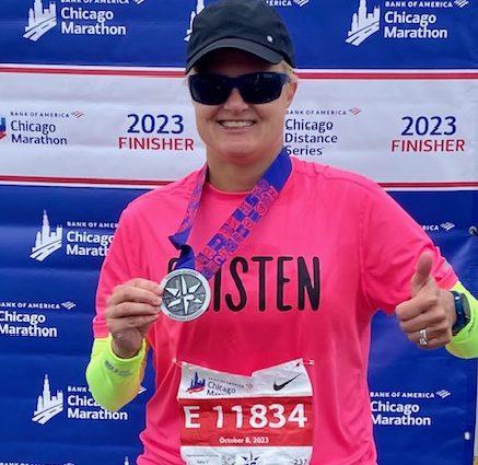 Cristen Sprenger completes the Chicago Marathon. 