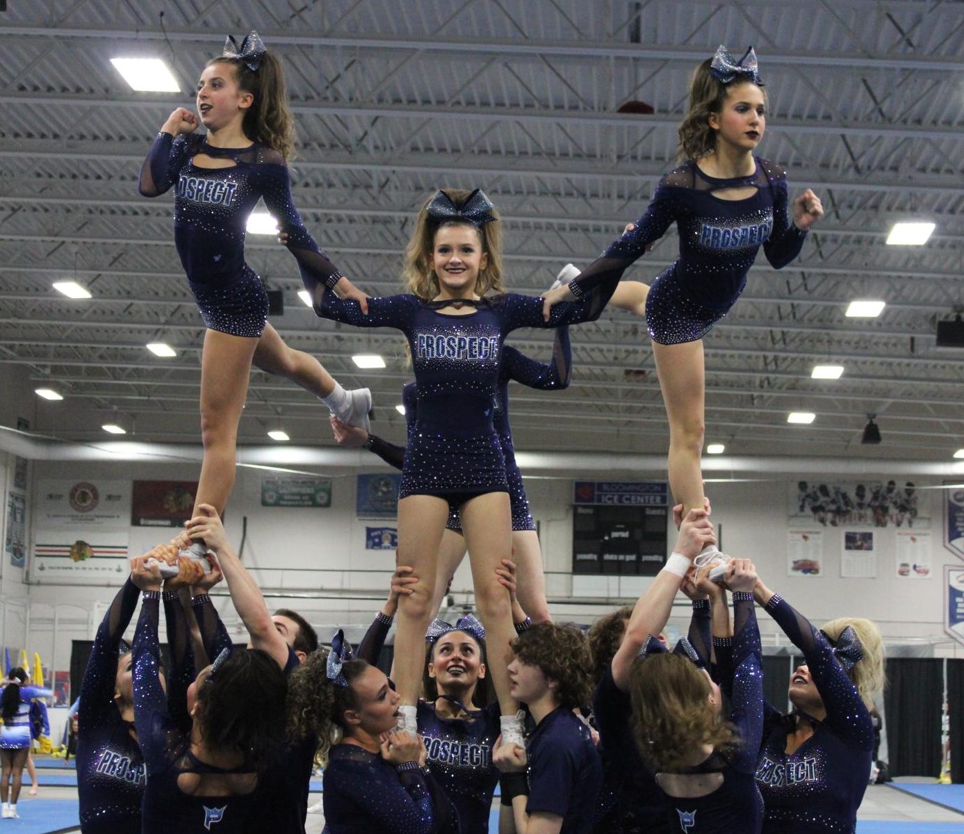 The Prospect Varsity Coed Cheer team at IHSA state!