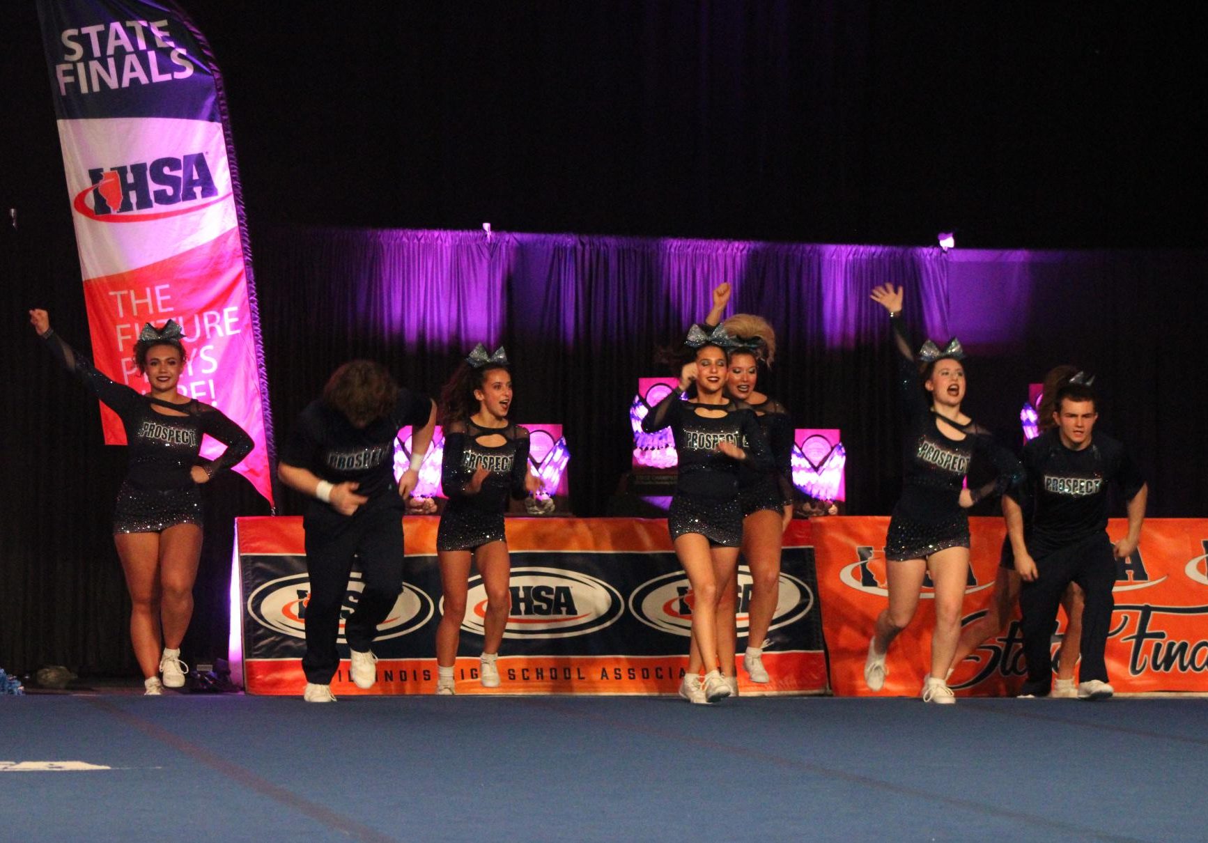 The Prospect Varsity Coed Cheer team at IHSA state!