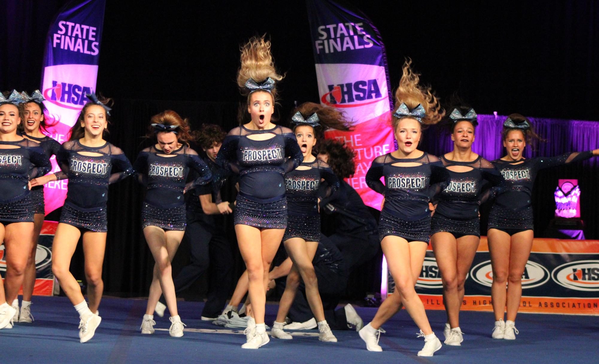 The Prospect Varsity Coed Cheer team at IHSA state!