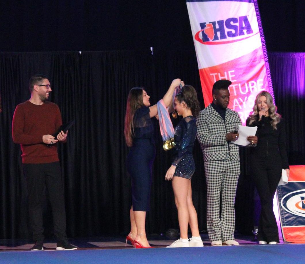 The Prospect Varsity Coed Cheer team at IHSA state!