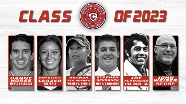 A photo announcement of the inductees into Carthage University’s 2023 Hall of Fame class (photo courtesy of athletics.carthage.edu).
