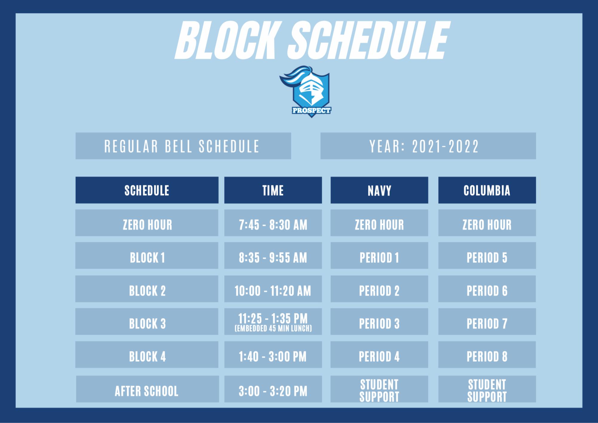 The old block schedule for all D214 schools.