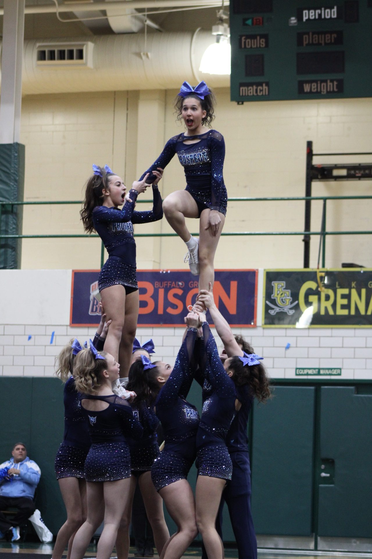 The Prospect Varsity cheer team at MSL Conference