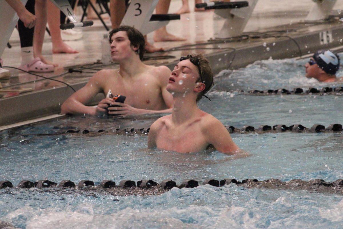 Senior James Moreth after his team lost the 400 yard varsity freestyle relay, and subsequently the meet. Moreth’s team fell short by 1.41 seconds.
