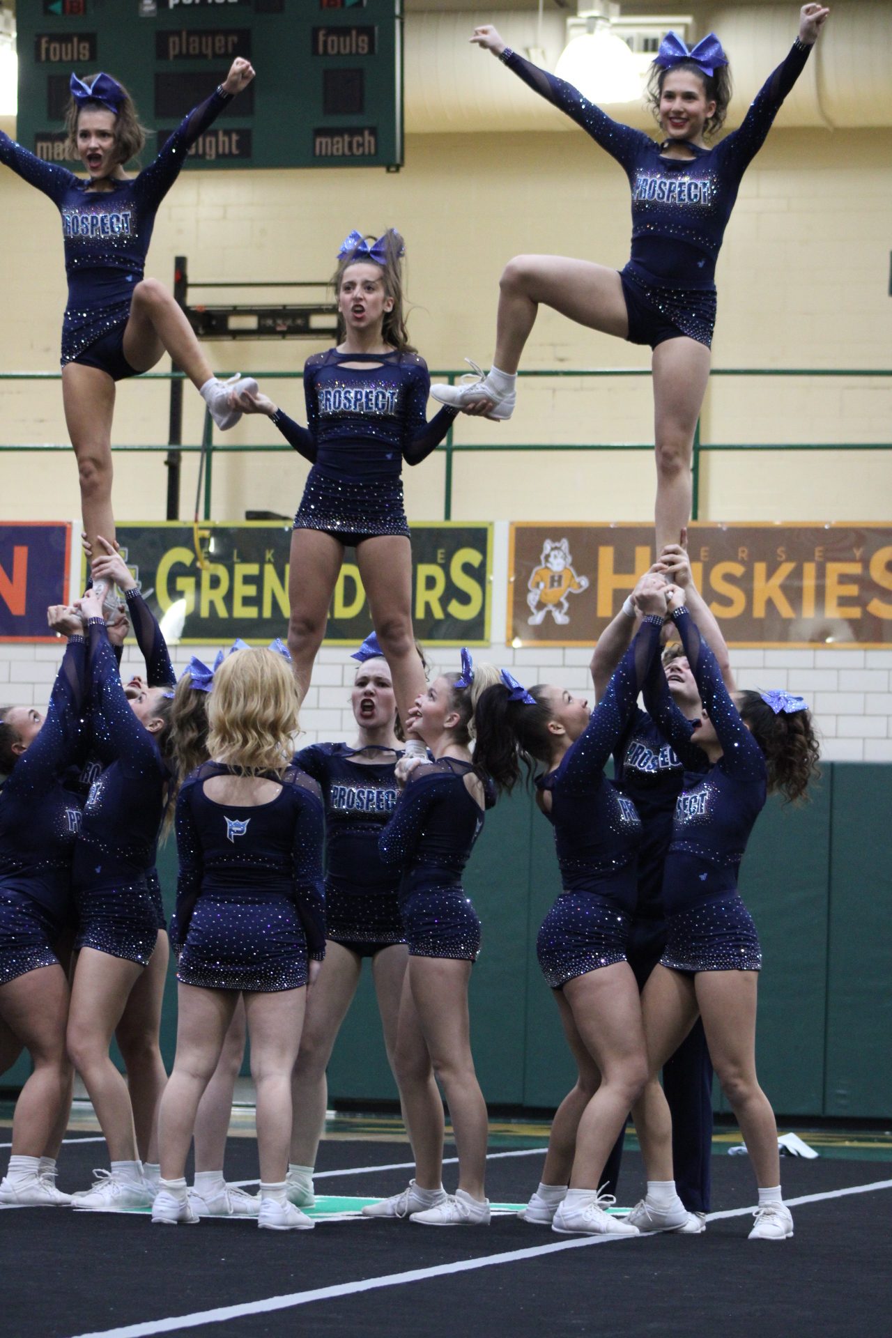 The Prospect Varsity cheer team at MSL Conference