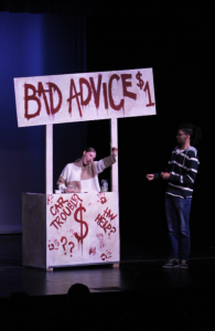 Sophomore Erin Elliot and junior Quanin Brooks (from left to right) begin acting in their scene “Bad Advice” directed by seniors Kes Bennett and Riya Patel and tech directed by seniors James Galanis and Isabella Smith.