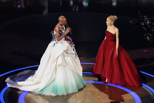 (left to right) Cynthia Erivo and Ariana Grande perform a “Wizard of Oz” medley to open the Academy Awards, ending with Wicked’s “Defying Gravity.” photo credit: Rich Polk/Getty Images