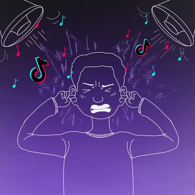 A person plugs their ears, overwhelmed by the numerous songs made popular on social media. Recently, social media platforms like TikTok have played a greater role in the process of producing and promoting music. (art by Siena Mirandola)